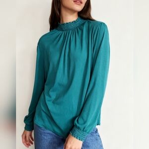 J. Crew Green Blouse with Gathered Neckline